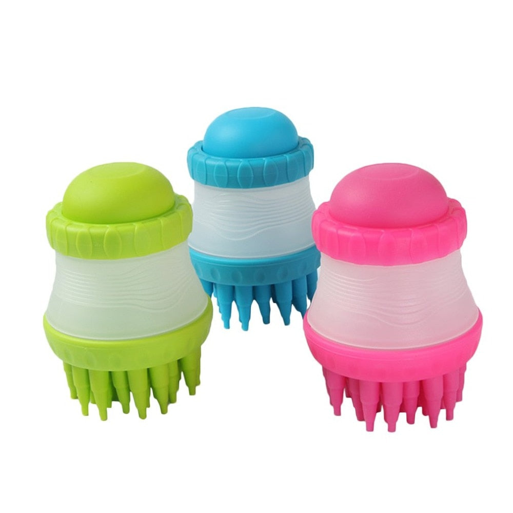 Dog Bath Brush with Massage Comb and Foot Cup